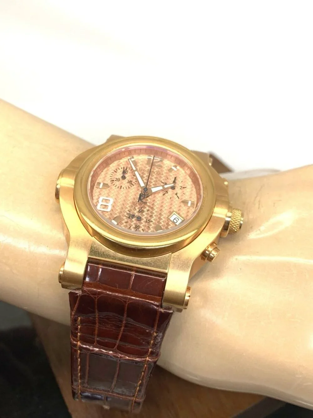 Renato Men's Watch Swiss Quartz Chronograph Rose Gold Steel Brown Leather 45mm